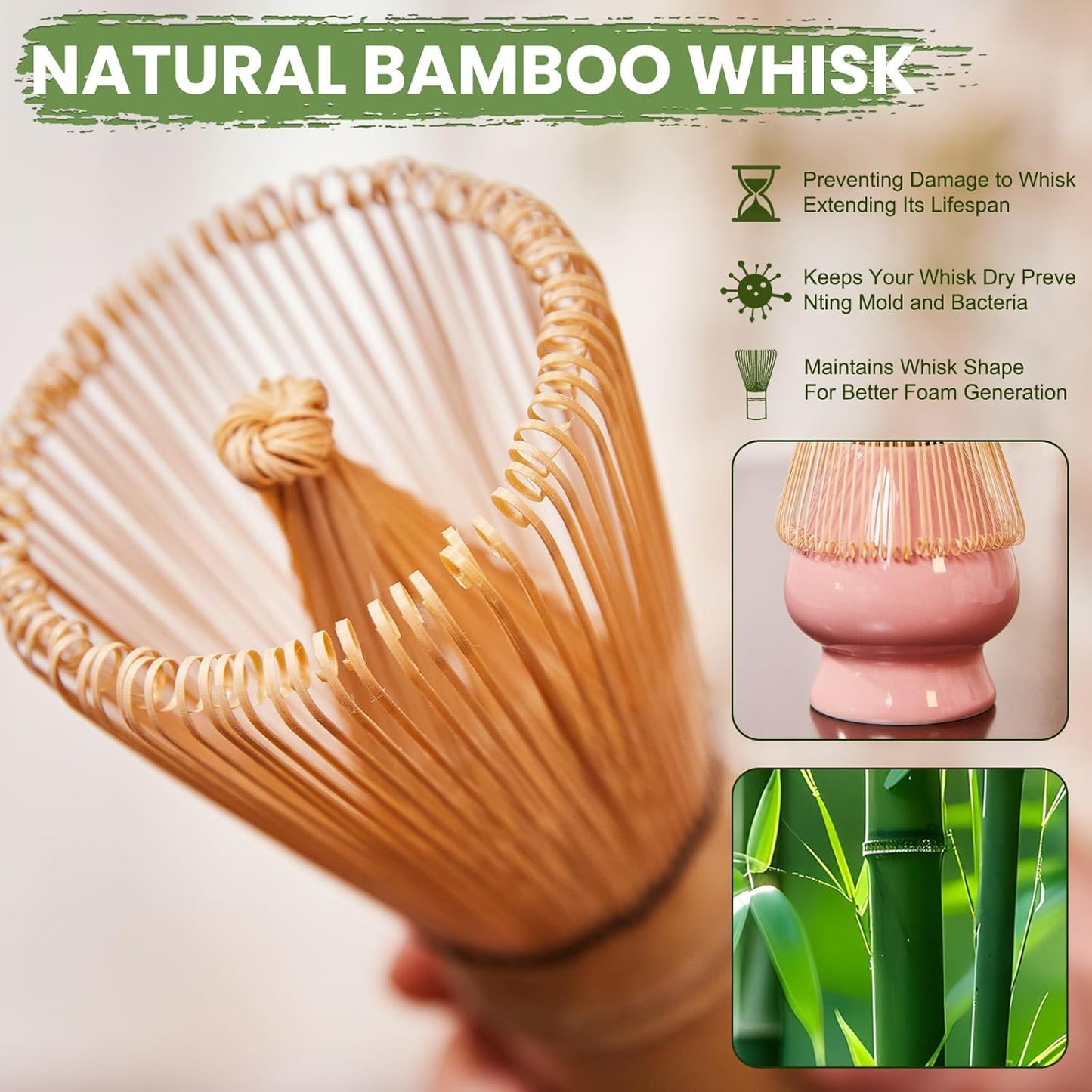 Matcha Whisk Set, Sakura Pink Ceramic Matcha Set Includes Matcha Bowl, Matcha Whisk (Chasen) and Holder, Sifter, Bamboo Scoop & Spoon - 6 Pcs Matcha Kit for Matcha Lovers