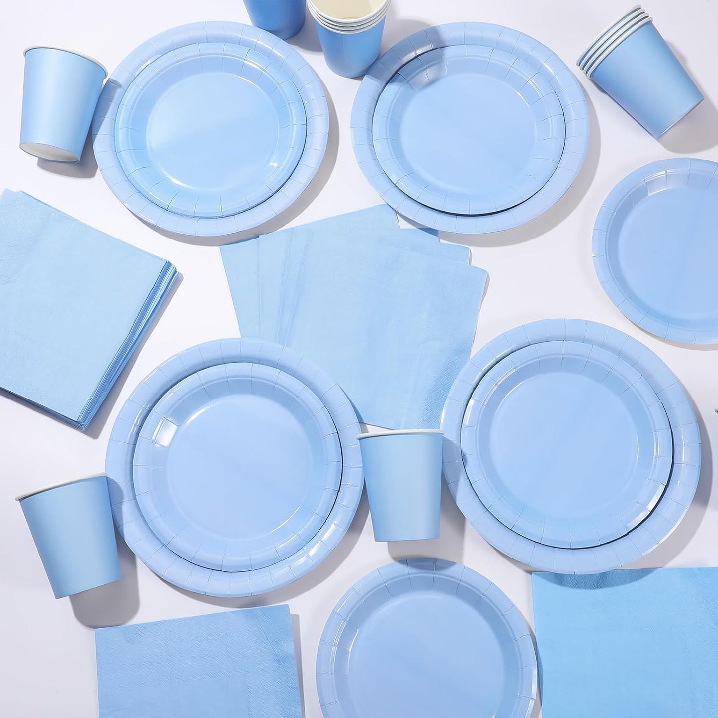 Tioncy 200 Pcs Disposable Paper Plates Cups and Napkins Party Supplies Serve 50 Guests Disposable Paper Dinnerware Set for Halloween Birthday Wedding Baby Shower Family Picnic(Blue)