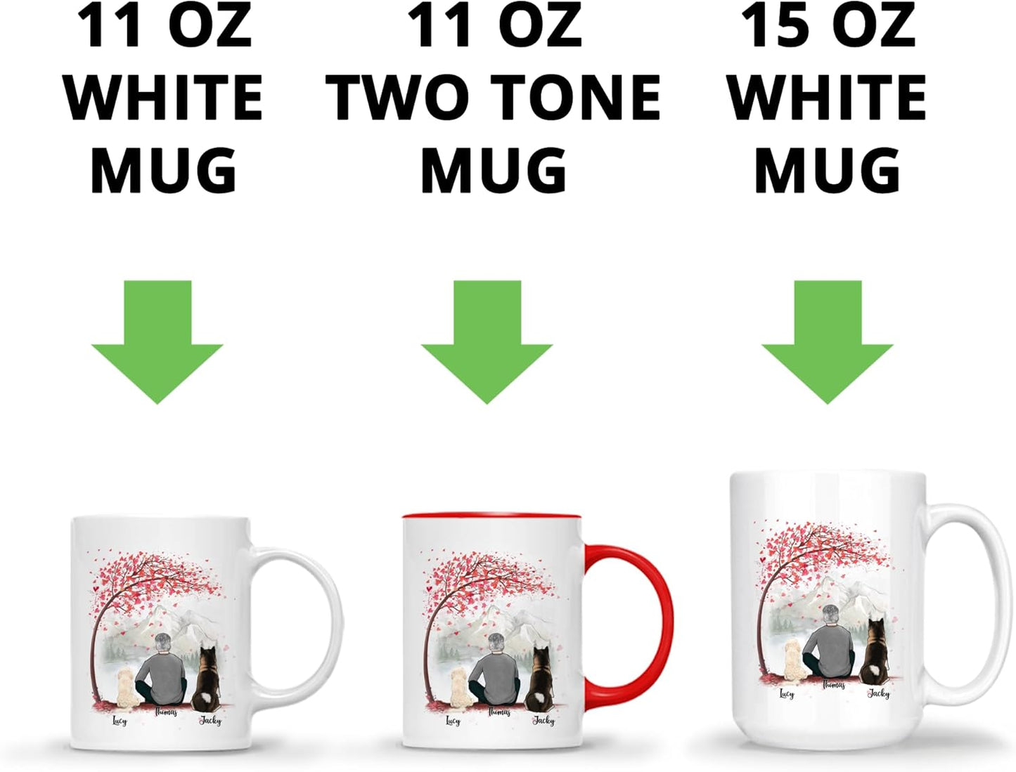 Gossby Personalized Dog Mug - Life is Better with Dogs (Man - 2 Dogs - Pink Tree) - 11oz, 15oz Custom Dog Dad Mugs Coffee with Names, Quotes - Customizable Dog Daddy Gifts for Dog Lovers, Owners