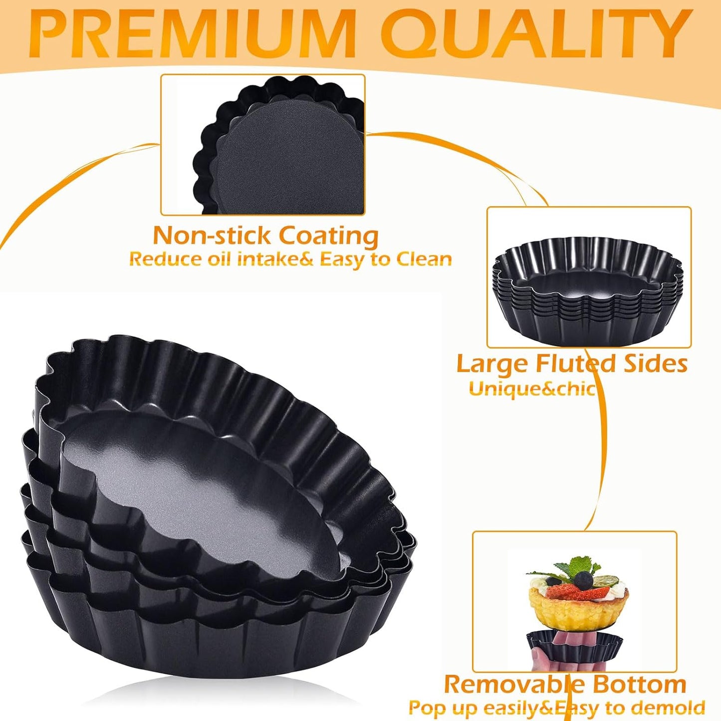 Mini Tart Pans 4 Inch with Removable Bottom, Nonstick Quiche Pan Fluted Edges Thickened Carbon Steel Pie Tart Pans for Baking tartlets, fruit tarts, mousse Cakes, tart shells – Set of 7