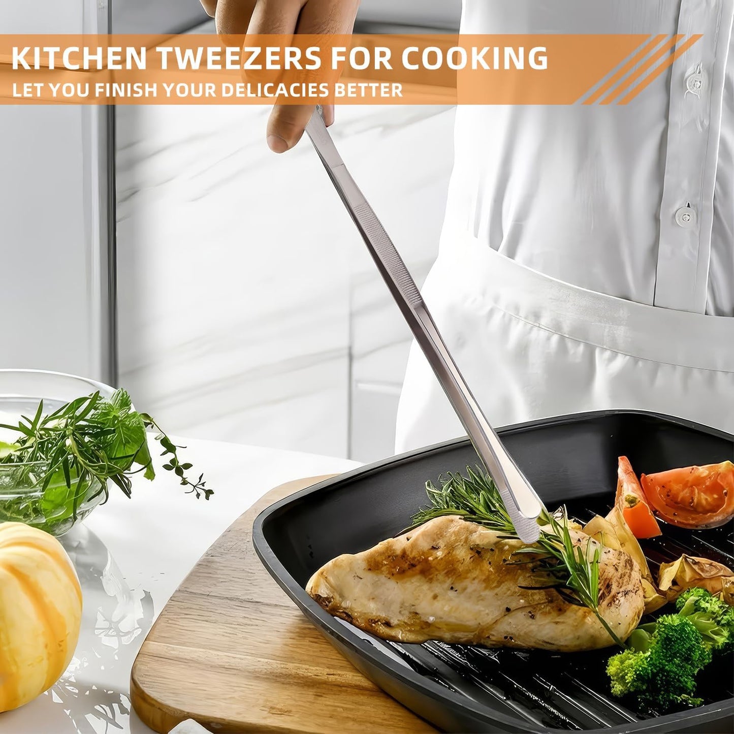 3 Pcs Kitchen Tweezers, 12'' and 11.6" Stainless Steel Tongs For Cooking, Professional Cooking Tongs, Chef Cooking Tweezers, Sea food, BBQ, Plating and Serving