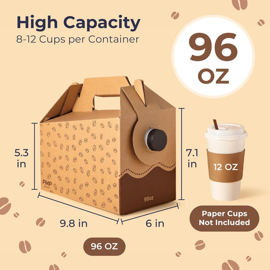 Fit Meal Prep 25 Pack 96 oz Disposable Coffee Dispensers with Handle, Insulated to Go Storage Containers, Portable Coffee Box Cold Hot Drink Dispenser Bulk for Party, Catering, Office, Take Out