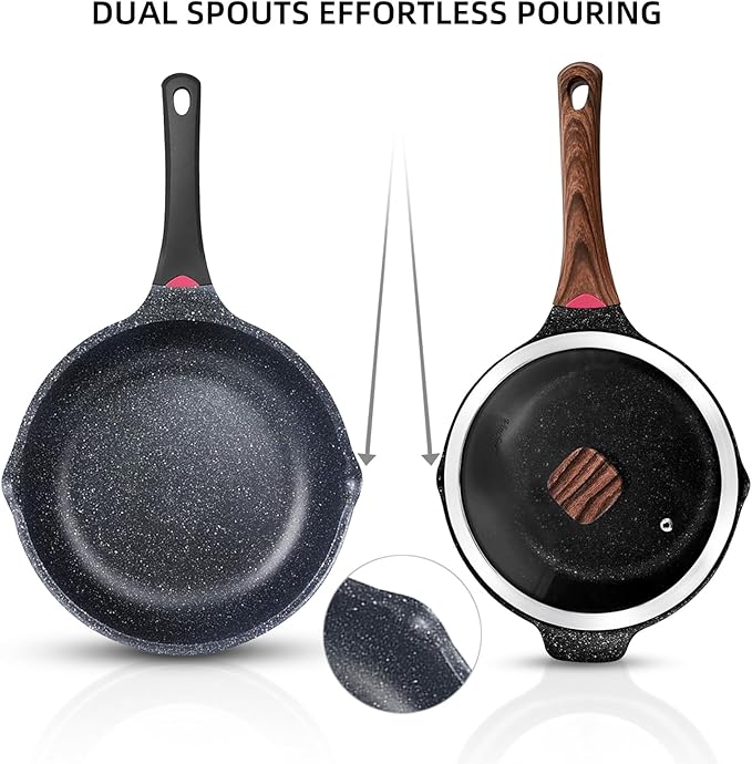 Vinchef Nonstick Sauce Pan & Skillet with Lids, 4QT Sauce Pot & 12.5 IN Deep Fry Pan, Dishwasher Safe,Induction Compatible, Scratch/Stain Resistant, PFAS-Free, Black