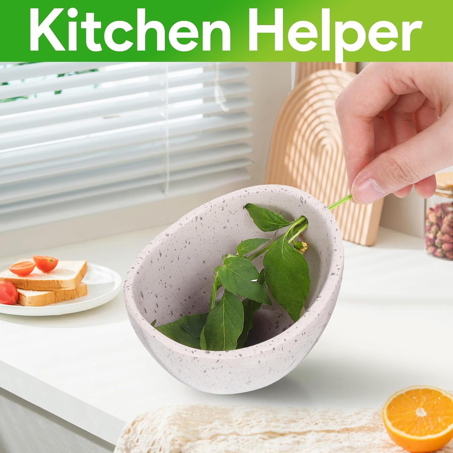 Herb Stripper, Herb Stripper Bowl, Small Ceramic Bowls, Handmade Different Round Hole Sizes Efficient Kitchen Tool for Separating Leaves and Stems,Salads & Cooking (White)