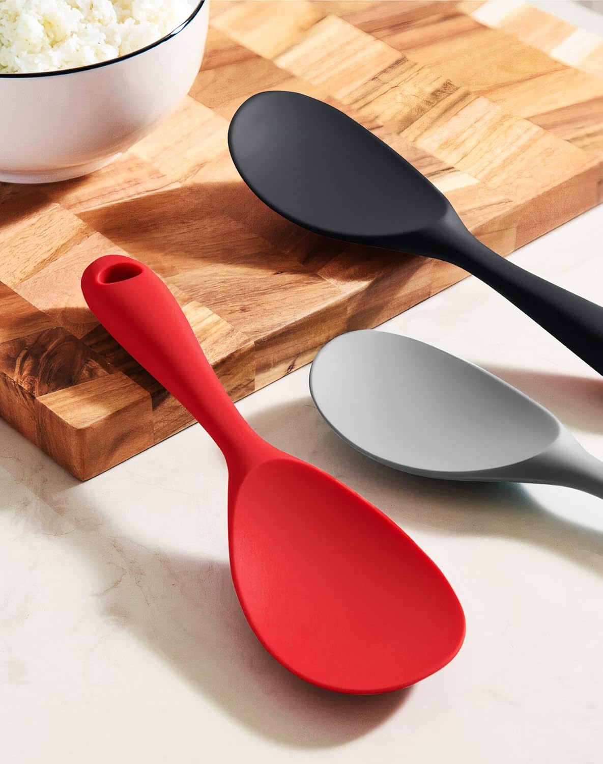 FireKylin 2 Pcs Silicone Rice Paddle,Non Stick Rice Spoon Scooper Spatula,Heat Resistant Rice Cooker Spoon(Black)