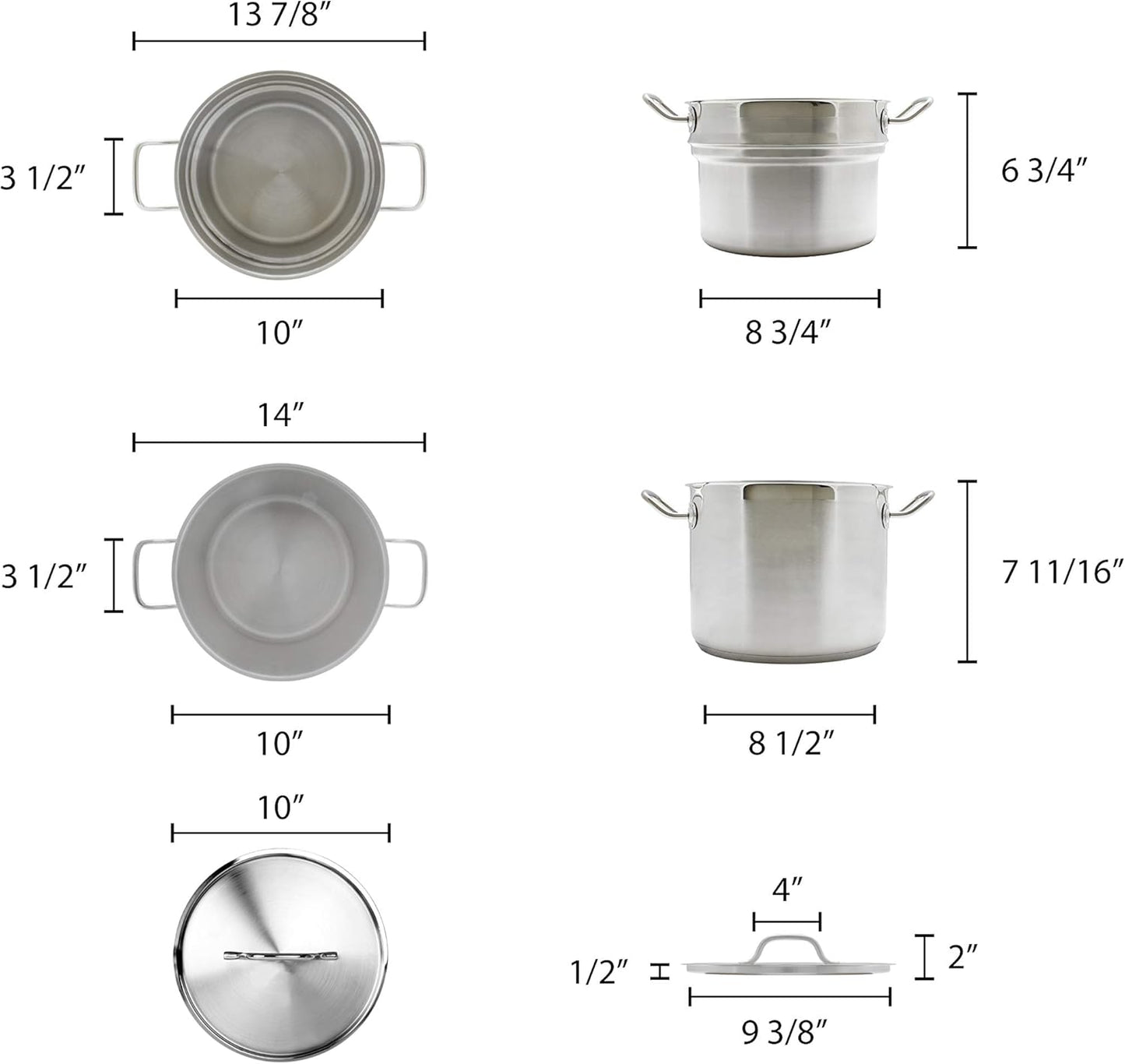Thunder Group 8 quart 18/8 stainless steel double boiler (3 pcs set), comes in each
