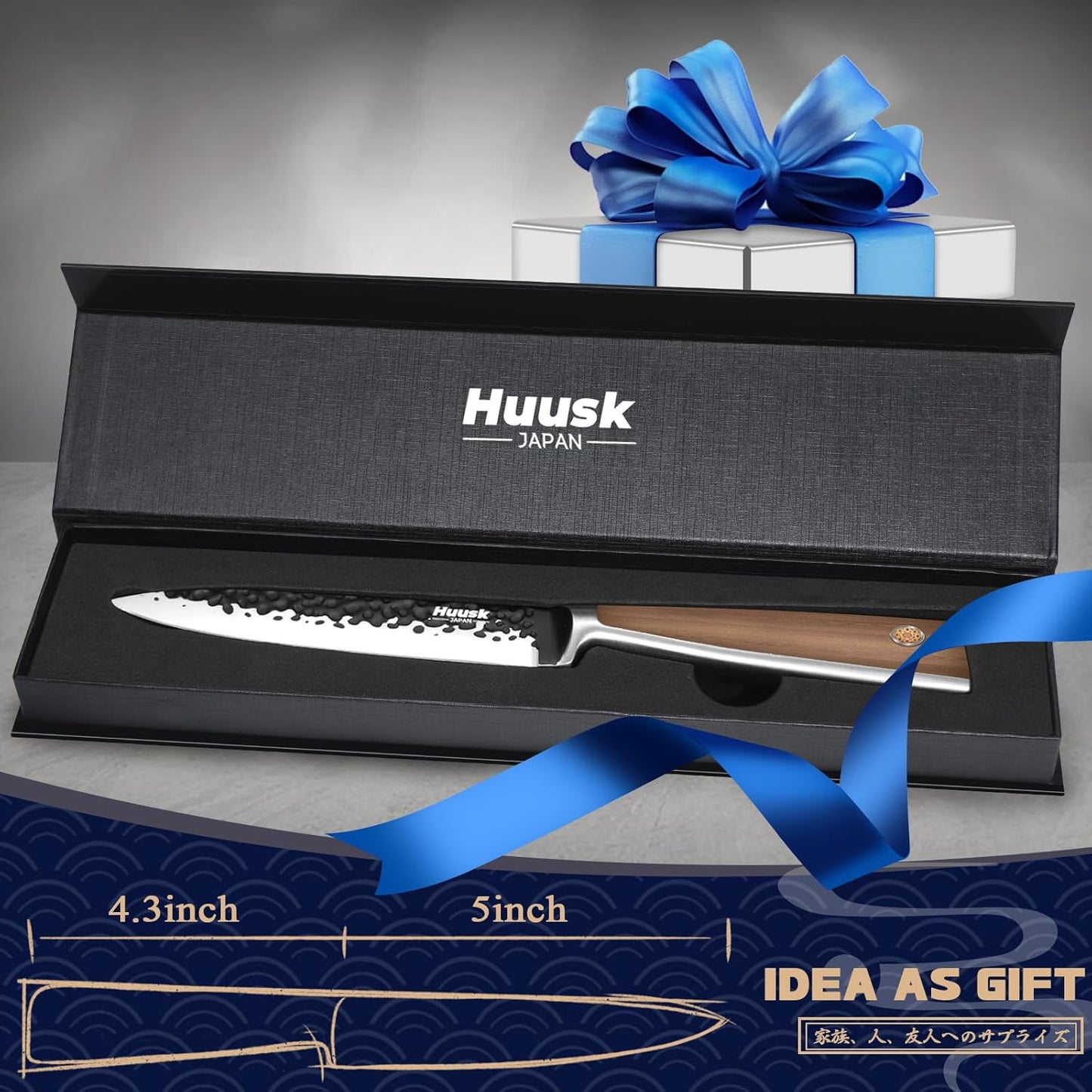 Huusk Kitchen Utility Knife 5.5" Paring Knife Ultra Sharp High Carbon Steel Tomato Knives Japan Chef Knife Multipurpose Kitchen Knife for Fruit and Vegetable with Premium Present Box