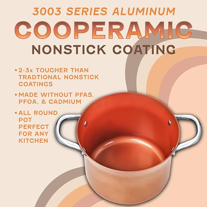 CONCORD 7 QT Copper Non Stick Stock Pot Casserole Coppe-Ramic Series Cookware (Induction Compatible)