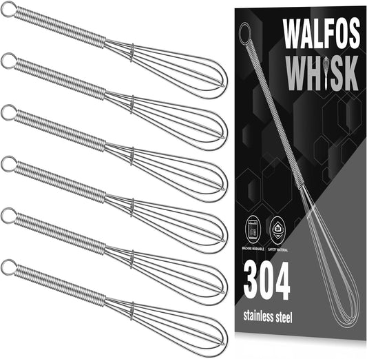 Walfos Mini Whisks, Small Whisk Bulk 304 Stainless Steel 6 Pieces, 5 Inch Tiny Whisk For Whisking, Beating Eggs, Mixing Sauces, Blending Ingredients