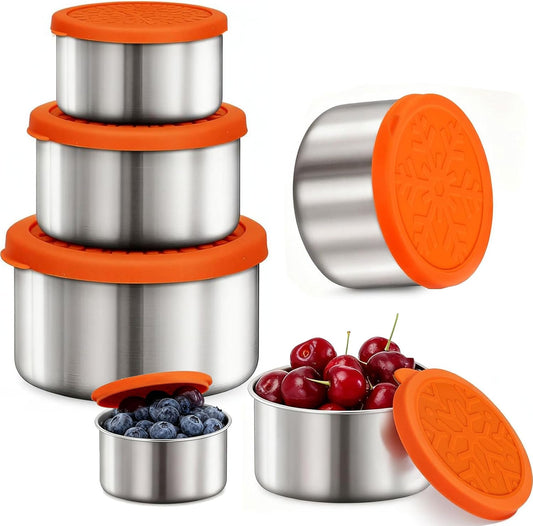 6 Pack Stainless Steel Snack Containers with Silicone Lids, Metal Food Storage Container for Snackle Box, Nesting Lunch Box Containers for Travel