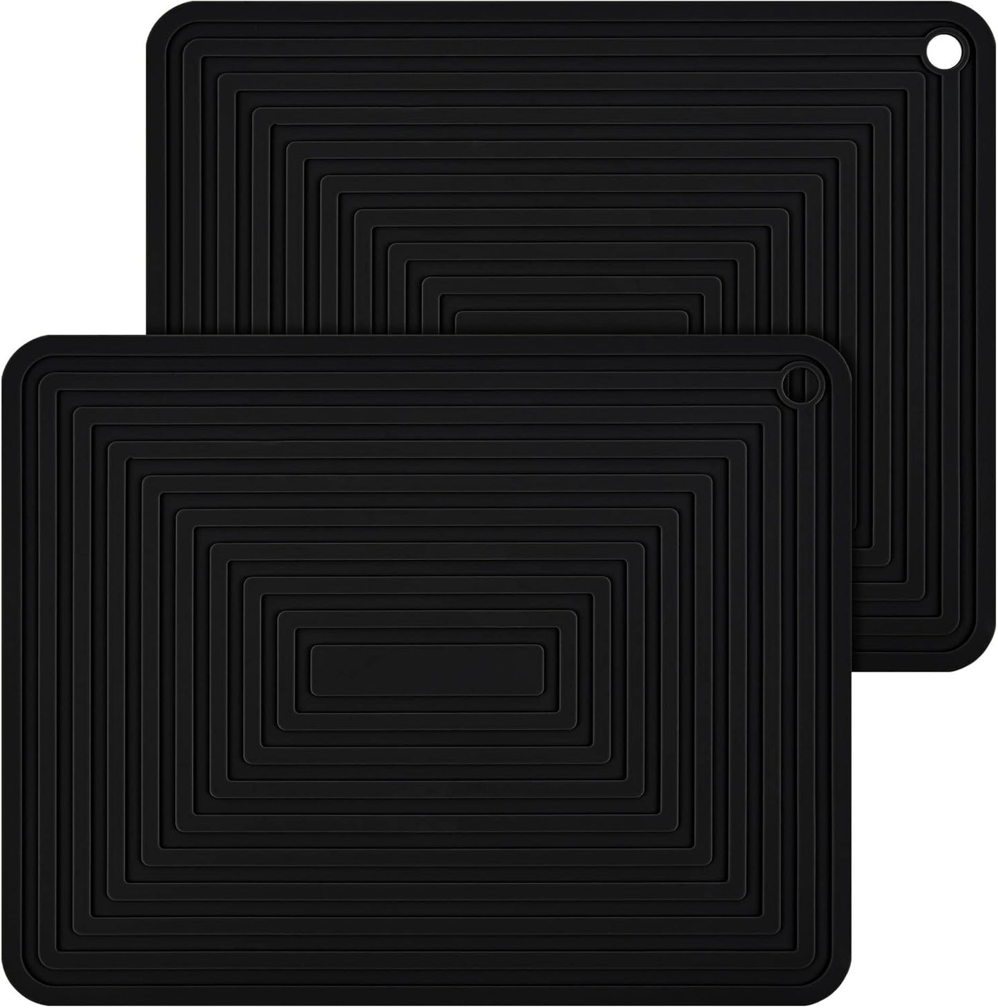 Silicone Trivets for Hot Dishes and Pots, Big Pot Holders for Quartz Countertops, Heat Resistant Mats Set 2 Black