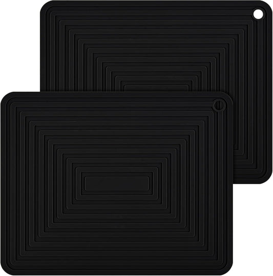 Silicone Trivets for Hot Dishes and Pots, Big Pot Holders for Quartz Countertops, Heat Resistant Mats Set 2 Black