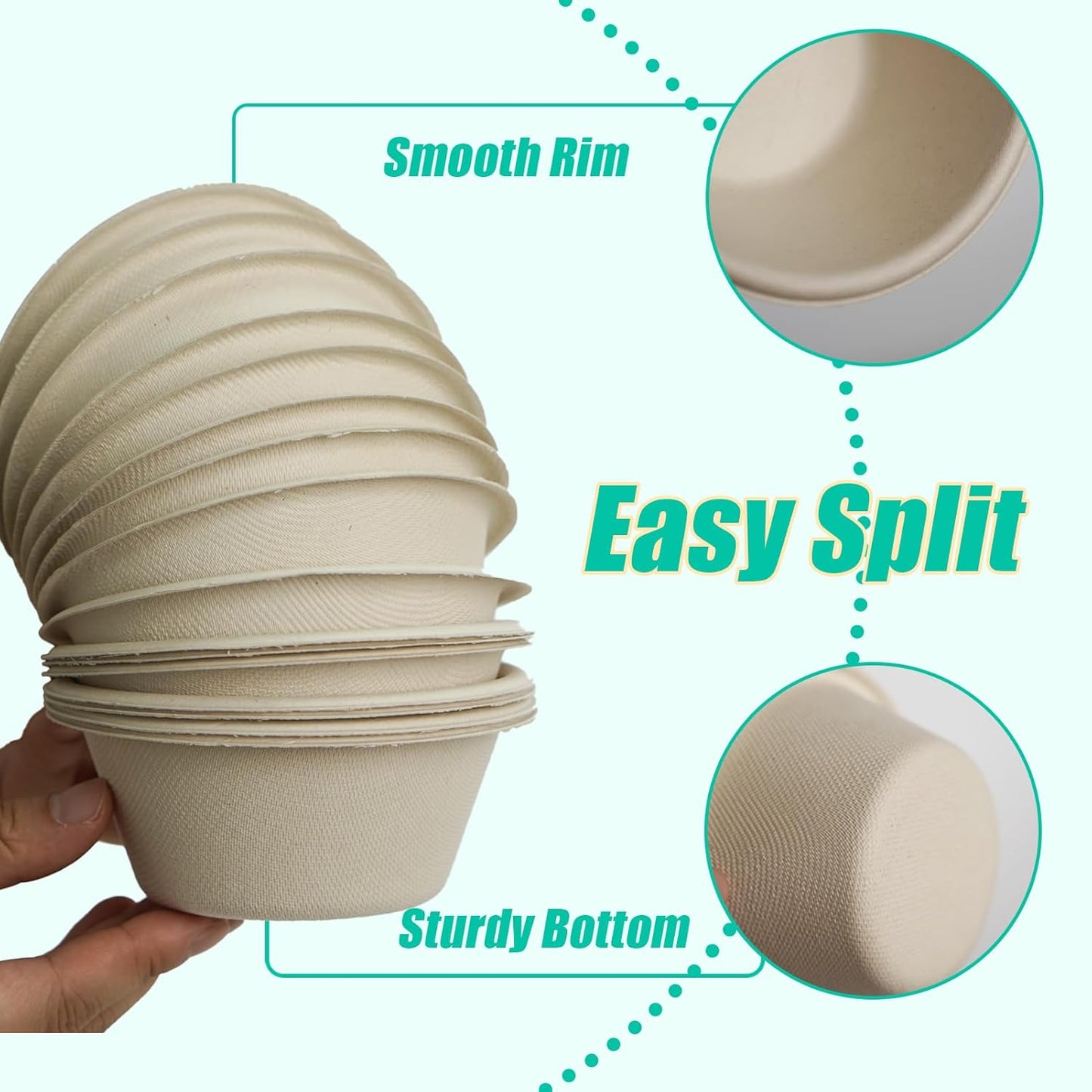 200 Count 8 oz Paper Bowls, Small Disposable Compostable Bowls, Heavy Duty Biodegradable Sugarcane Bagasse Bowl for Snacks, Fruits, Desserts, Natural