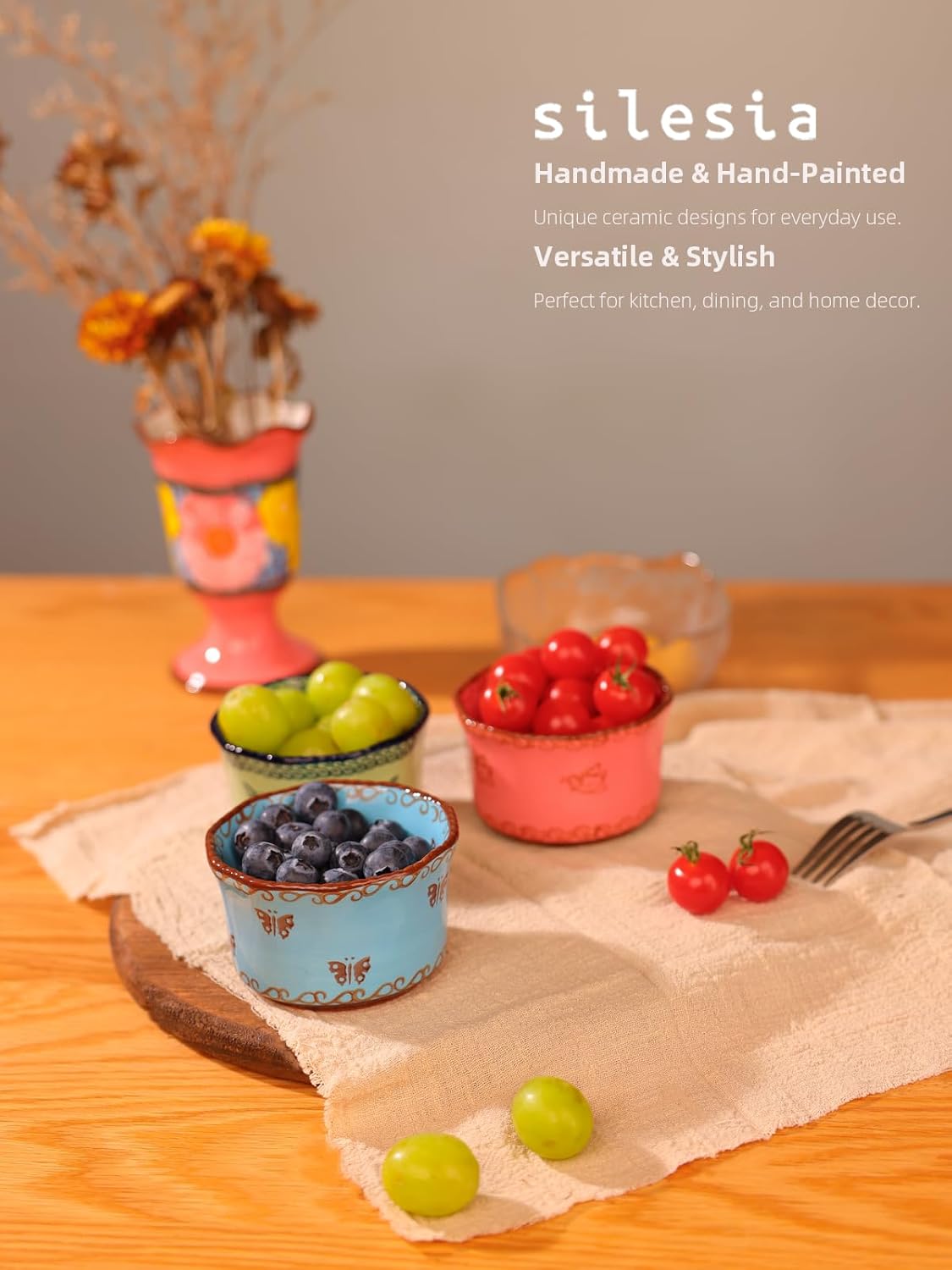 Handmade 7 oz Small Bowls - Ceramic Hand Painted Bowl Great for Ramekins, Dipping, Side Dish, Dessert, Sauce, Ice cream, Appetizer, Sushi in Gift Box, 3.5 inch, Set of 3, Glazed Pink