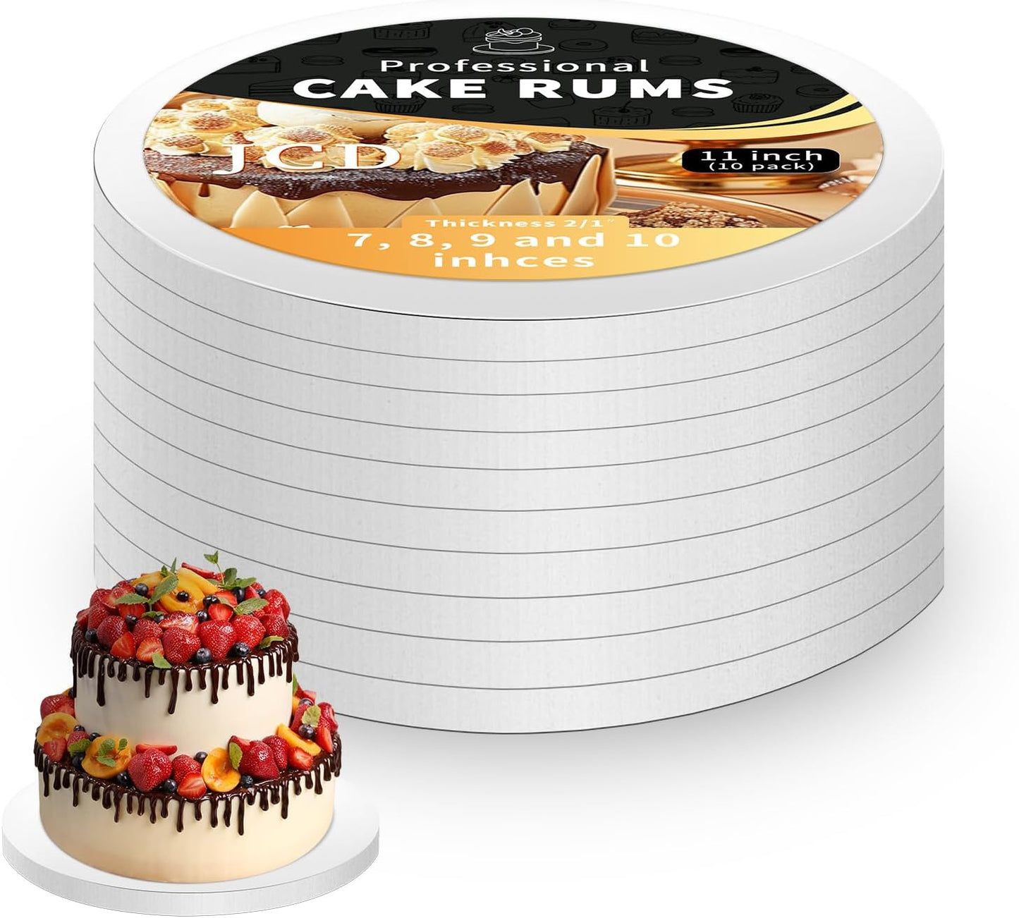 10pcs Large Cake Boards Drum 11 Inch Round,Food Grade Cake Rounds,1/2" Thick Cake Base Sturdy Multiple Layers of Corrugated Cardboard for Heavy or Multi Layer Cakes, Pastry, Display(11inch/10pcs)