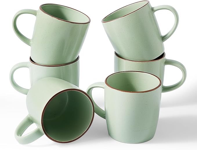 famiware Mercury Coffee Mugs 13 oz, Coffee Mugs Set of 6 with Handle, Cups for Latte, Hot Tea, Cappuccino, Mocha, Cocoa, Light Green