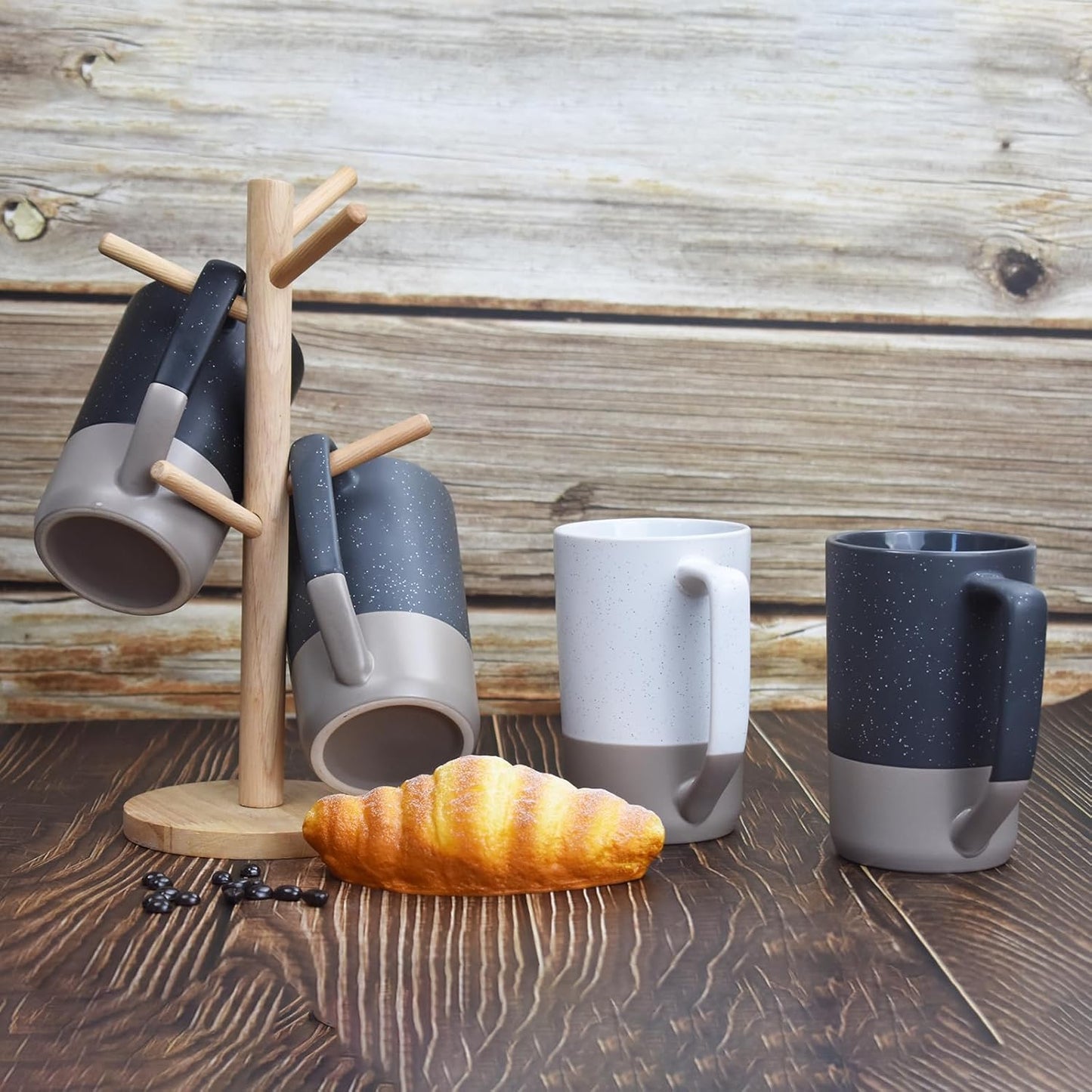 16 OZ Speckled Large Coffee Mugs Set of 2, Tall Ceramic Tea Cups with Handle, Big Beer Bulk Cup for Porcelain Cup or Mug Lovers DIY Gifts, Black