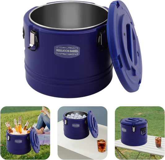 DYNAMI Large Insulated Food Container,8 Gallon Portable Commercial Food Warmer Insulated Soup Container Cold Hot Box for Catering,Stainless Steel Inner Liner, Sealed and Leak-proof (Navy Blue, 8 Gal)