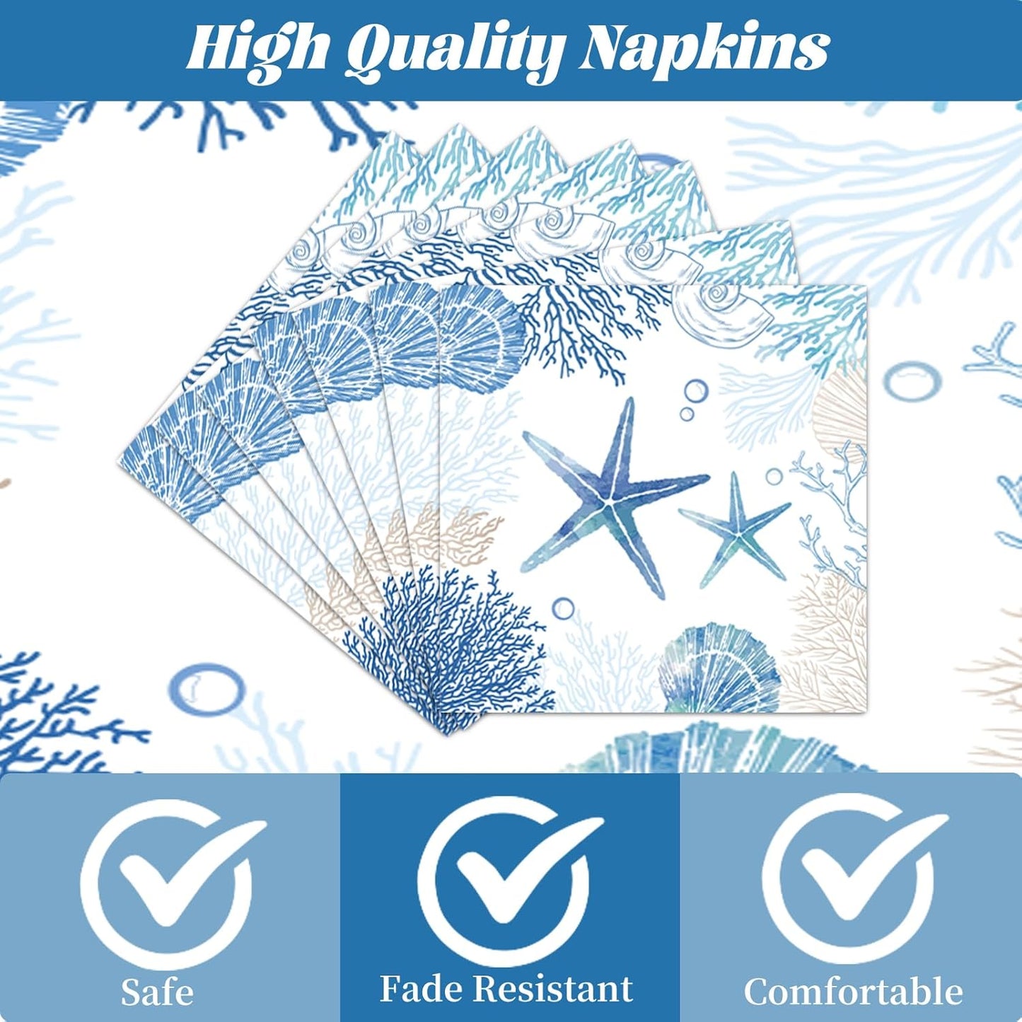 Rakuto Ocean Themed Party Decorations, 96PCS Beach Seashell Plates Napkins and Forks Set, Starfish Coral Disposable Tableware for Birthday Baby Shower Serves 24