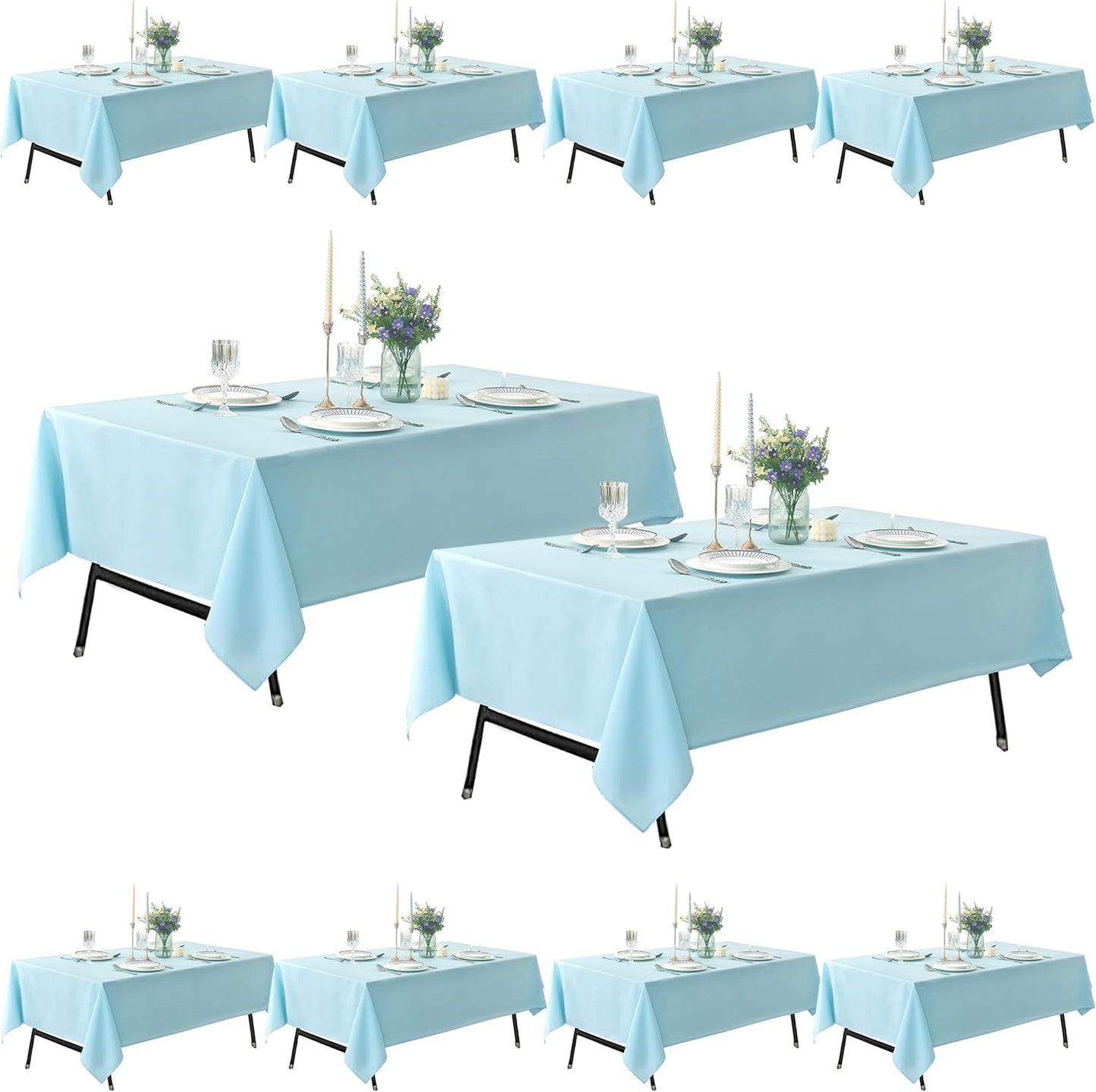 10-Pack 60x102 inch Dusty Blue Table Cloths, Solid Stain and Wrinkle Resistant Oblong Tablecloth, Premium Plain Weave Polyester Fabric Rectangle Table Linen Covers for Hotel, Wedding