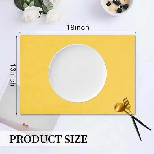 Placemats Set of 6 Linen Type Fabric Cloth Placemats, 19 x 13 Inch Double Layered Thick Wrinkle Free Heat Resistant Table Place, for Dining, Kitchen, Party (Yellow, 48 * 33cm)