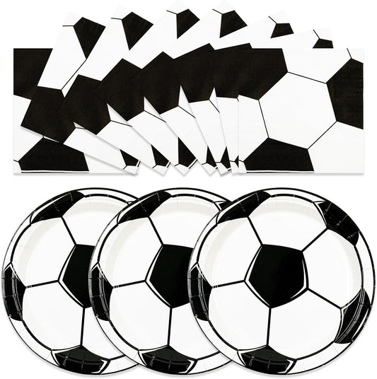 50PCS Soccer Plates and Napkins Party Decorations, 7inch Disposable Soccer Themed Birthday Paper Plates and Napkins Tableware Set Sports Party Supplies for Birthday Baby Shower Game Favors
