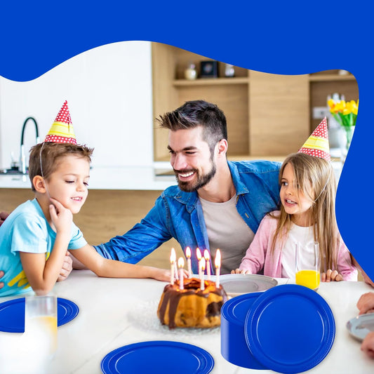 100 pcs Blue Plastic Plates Disposable 7inch Party Dessert Dinner Plates Heavy Duty for Party,Wedding, Valentines,Christmas,Thanksgiving day