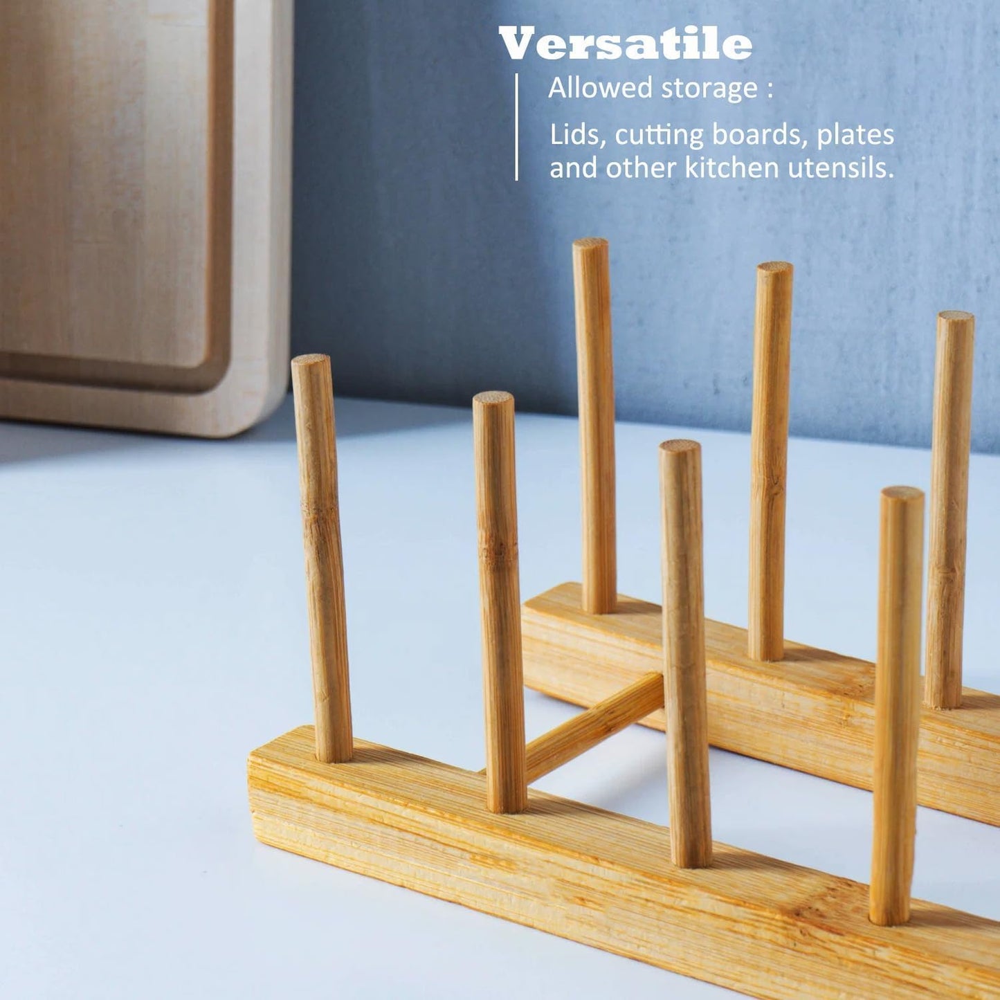 4 Pcs Bamboo Wooden Dish Rack, Plate Organizer for Cabinet Space Saver and Kitchen Counter, Bowl/Cup/Pot Lid/Cutting Board Drying Holder (4 Slots)