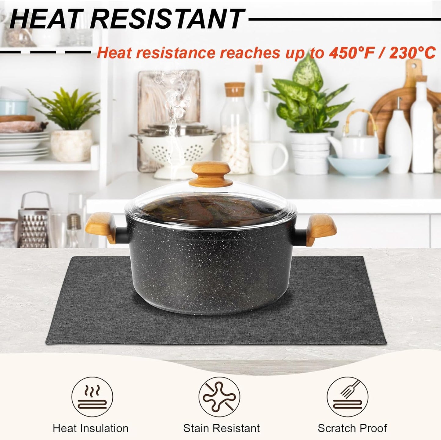 Cloth Placemats Set of 6, Cotton Linen Blend Machine Washable Double Layered Durable Place Mats Heat Resistant Placemats Wrinkle Free Thick Fabric Dining Table Mats (Dark Grey, 6)