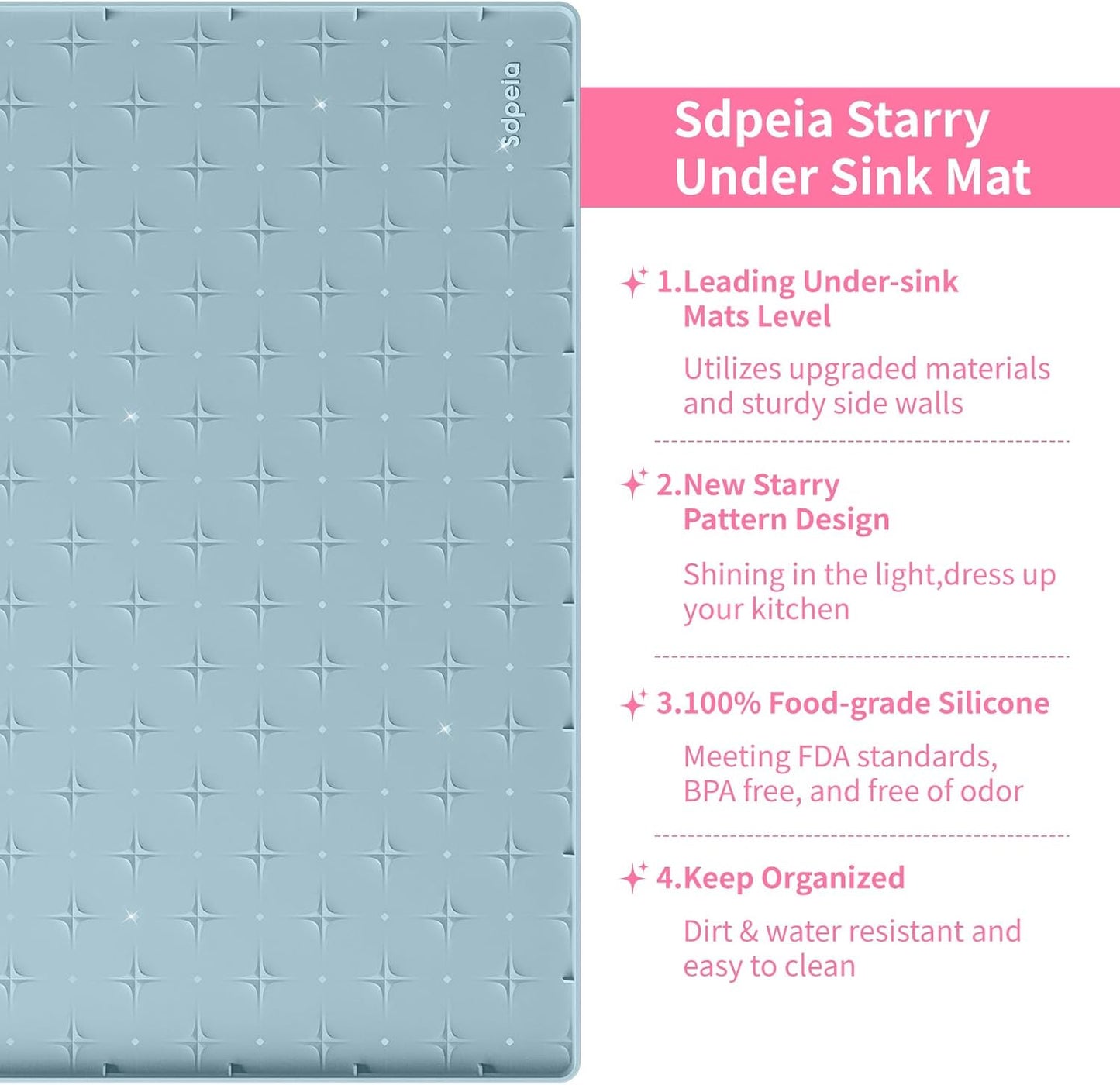Sdpeia Under Sink Mat for [22" x 14"] Cabinet, Upgraded Silicone Waterproof Mat Kitchen Cabinet Liner Cabinet Protector Kitchen Organizers and Storage