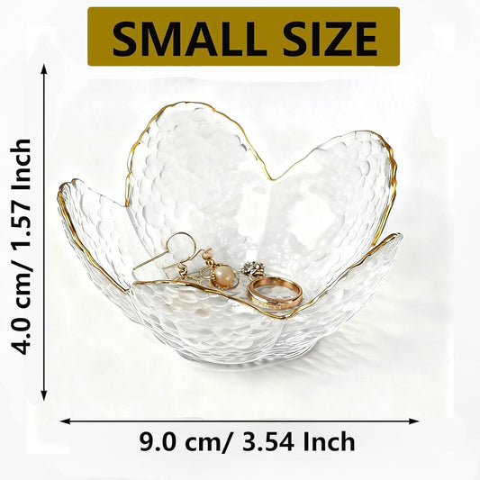 Clear Flower Jewelry Dish Tray Glass Ring Dish Jewlery Tray Cute Bathroom Trinket Dish Jewely Bowl Nightstand Decor Jewerly Plate Ring Holder Christmas Friendship Birthday Gifts for Women