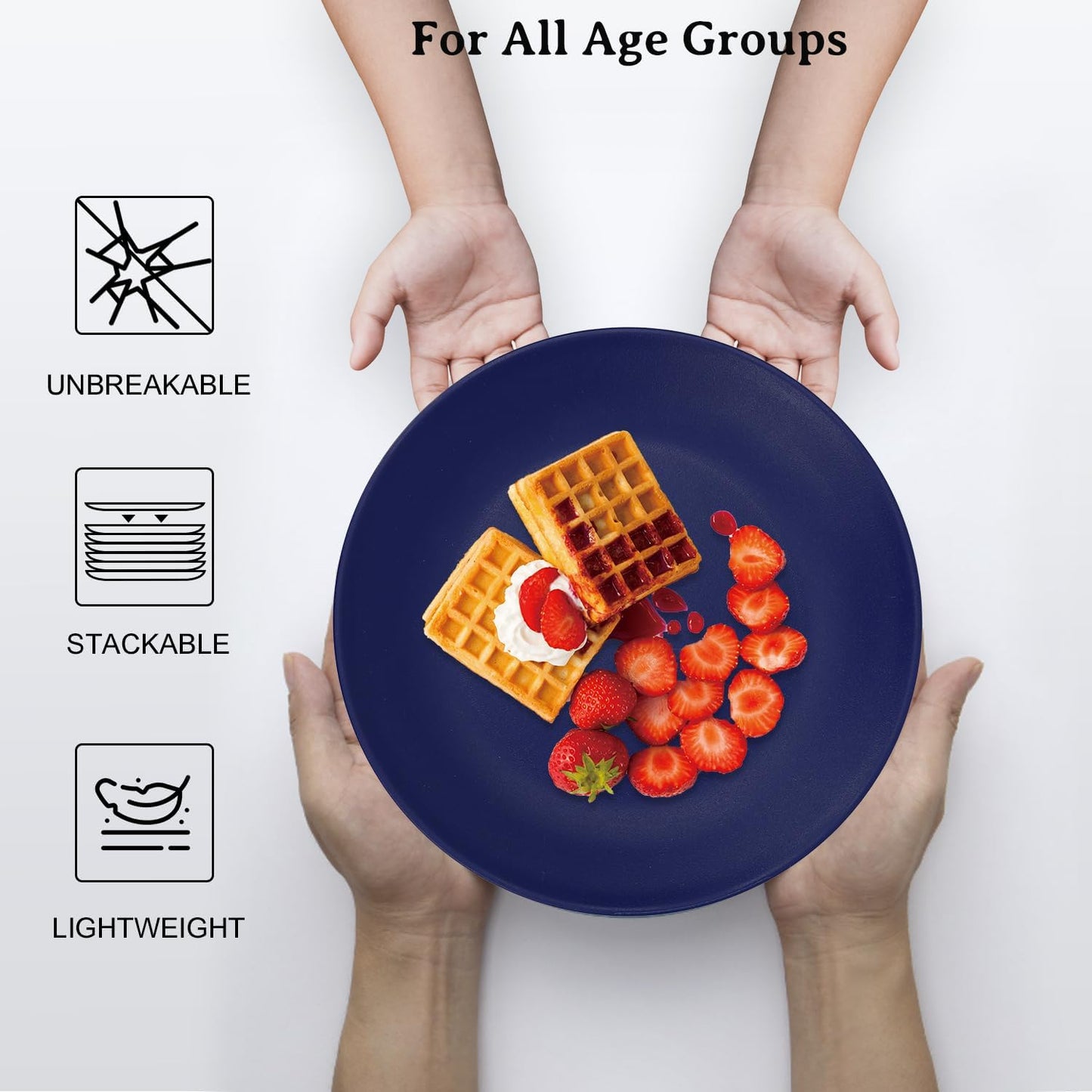 Wrova Wheat Straw Dinner Plates 10 Inch Unbreakable Set of 8 - Dishwasher & Microwave Safe Plastic Plates Reusable - Lightweight Plates for kitchen,camping,salad,appetizer - Ocean Series