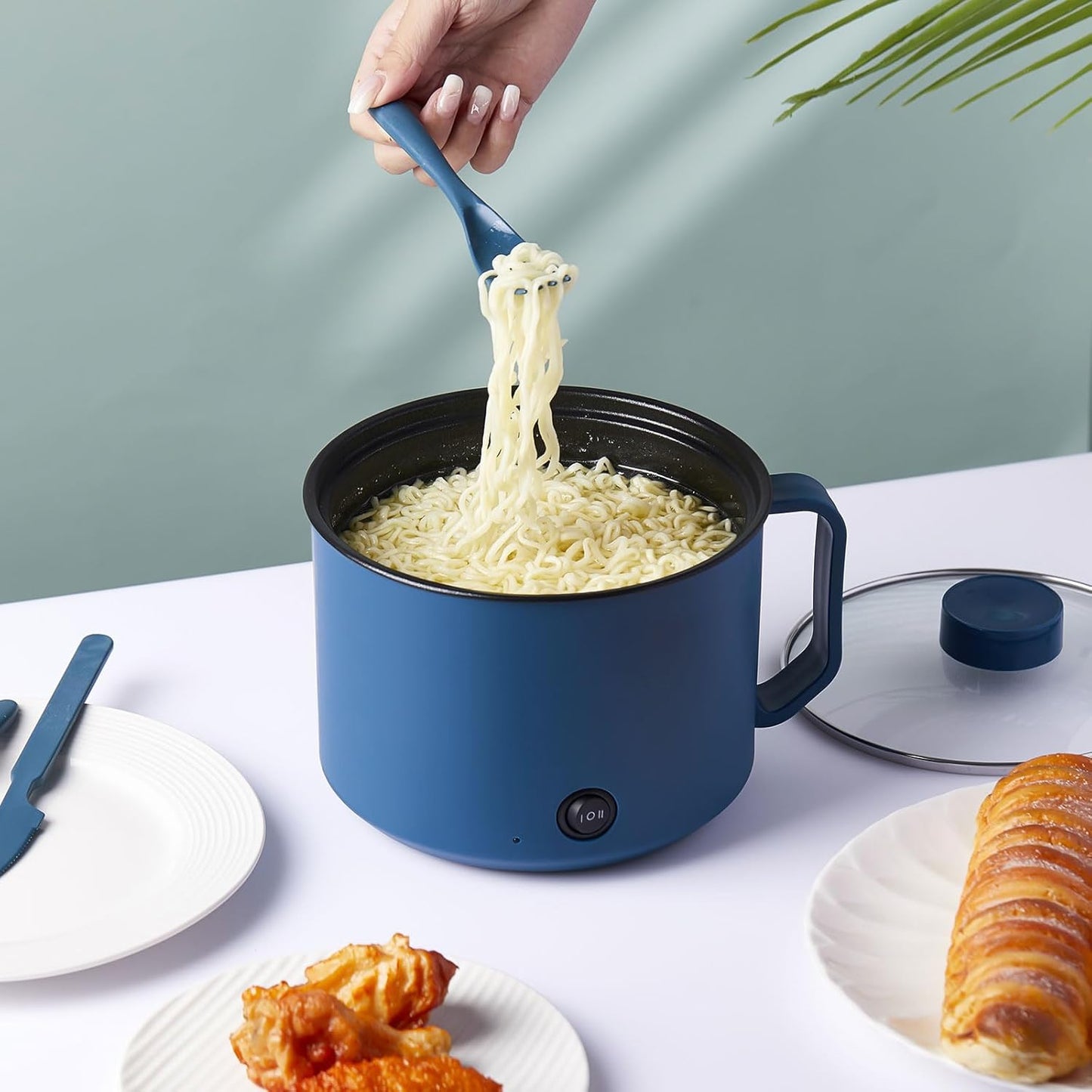 2 Pcs 1.8l Electric Ramen Cooker Hot Pot Electric Dual Power Noodle Cooker, Boil Dry Protection, Nonstick, Multifunctional Lazy Pot for Cooking Pasta, Noodles, Egg, Dorm Home Travel 7x3.15"