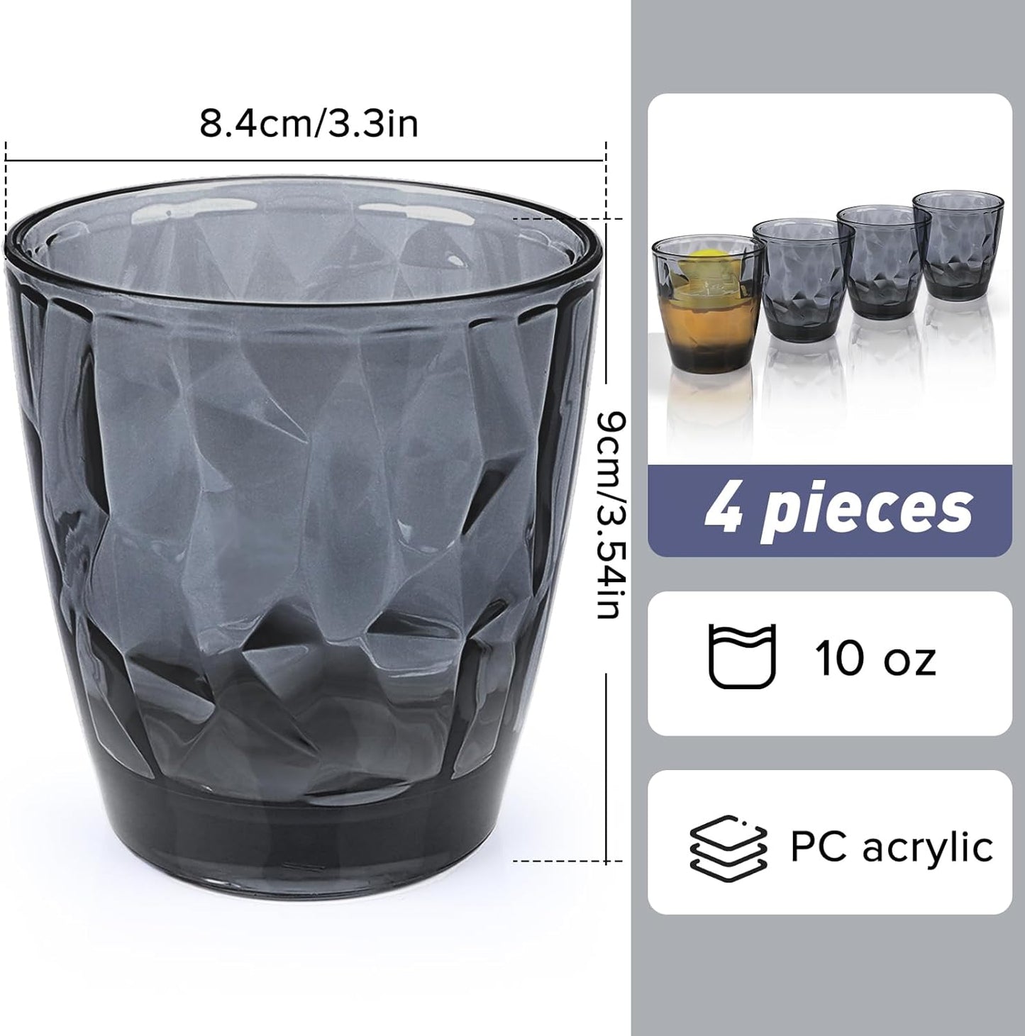 Glasses Drinking Set of 4, 12oz Vintage Drinking Glasses, Drinking Glasses for Cocktail, Beer, Wine, Whiskey, Water & Juice Drinkware (Gray-blue)