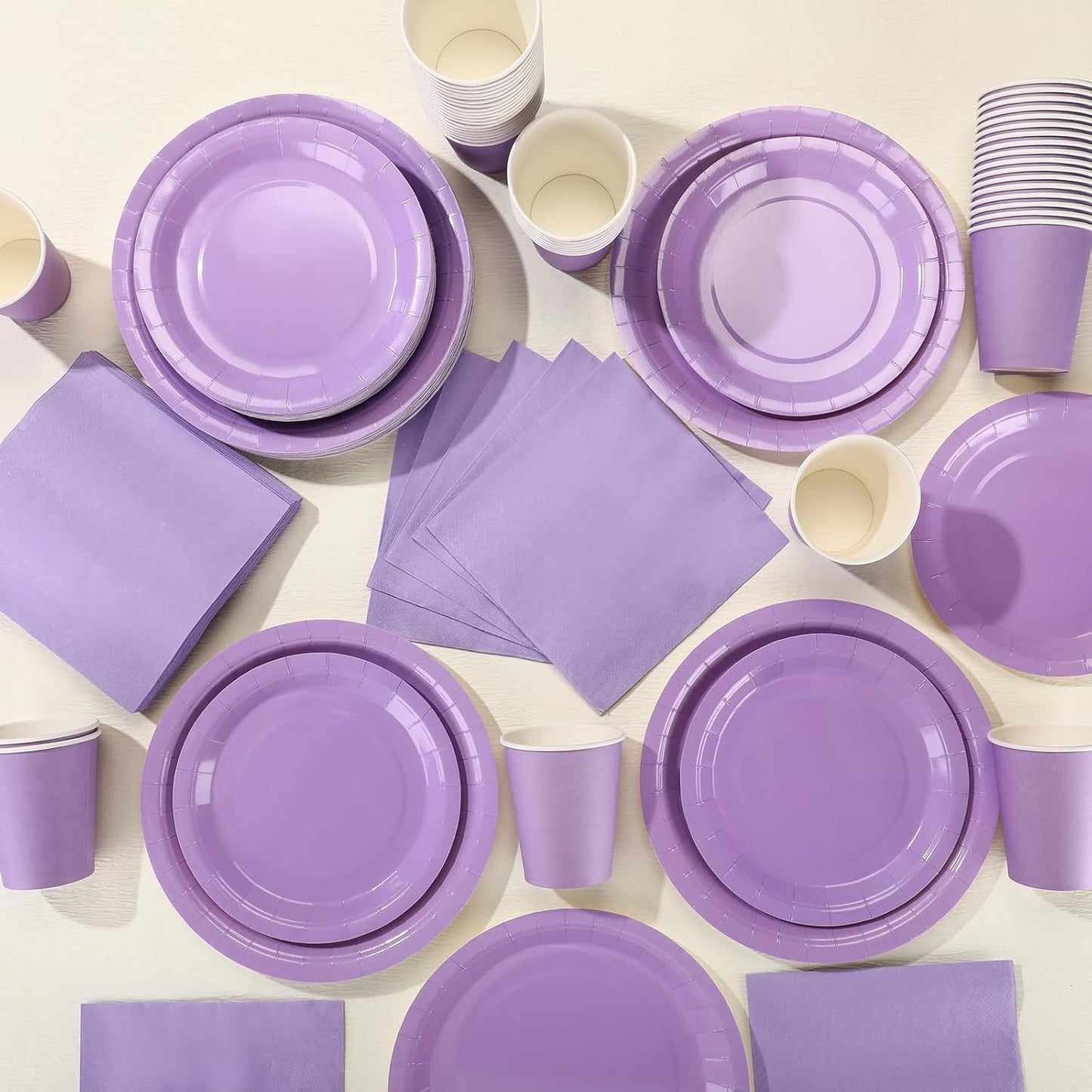 Tioncy 200 Pcs Disposable Paper Plates Cups and Napkins Party Supplies Serve 50 Guests Disposable Paper Dinnerware Set for Halloween Birthday Wedding Baby Shower Family Picnic(Purple)