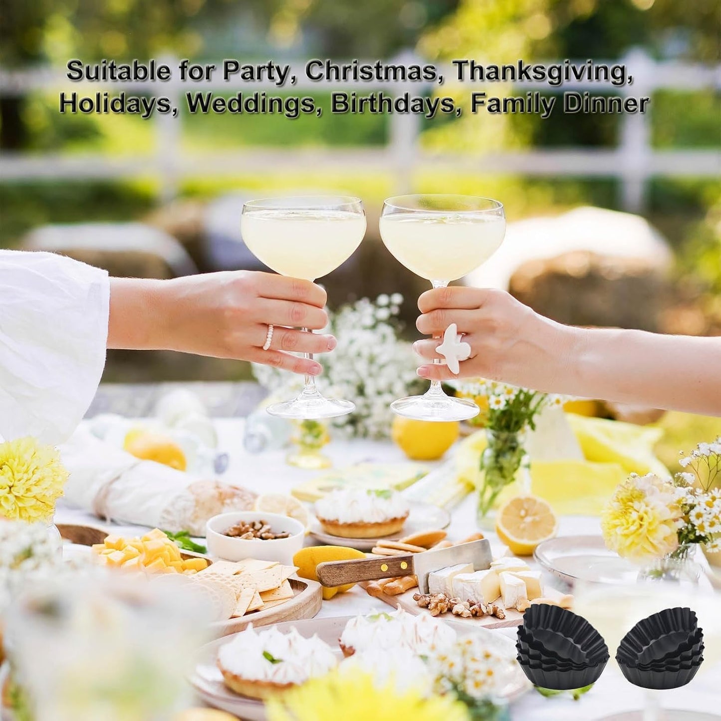 4 Inch Mini Quiche Pans Black 6 Pack. Egg Tart Molds w/Removable Bottom, Non-Stick Coating, Rugged Carbon Steel for Small Tart Quiche Pie Making. Gift for Women Christmas Thanksgiving Festival