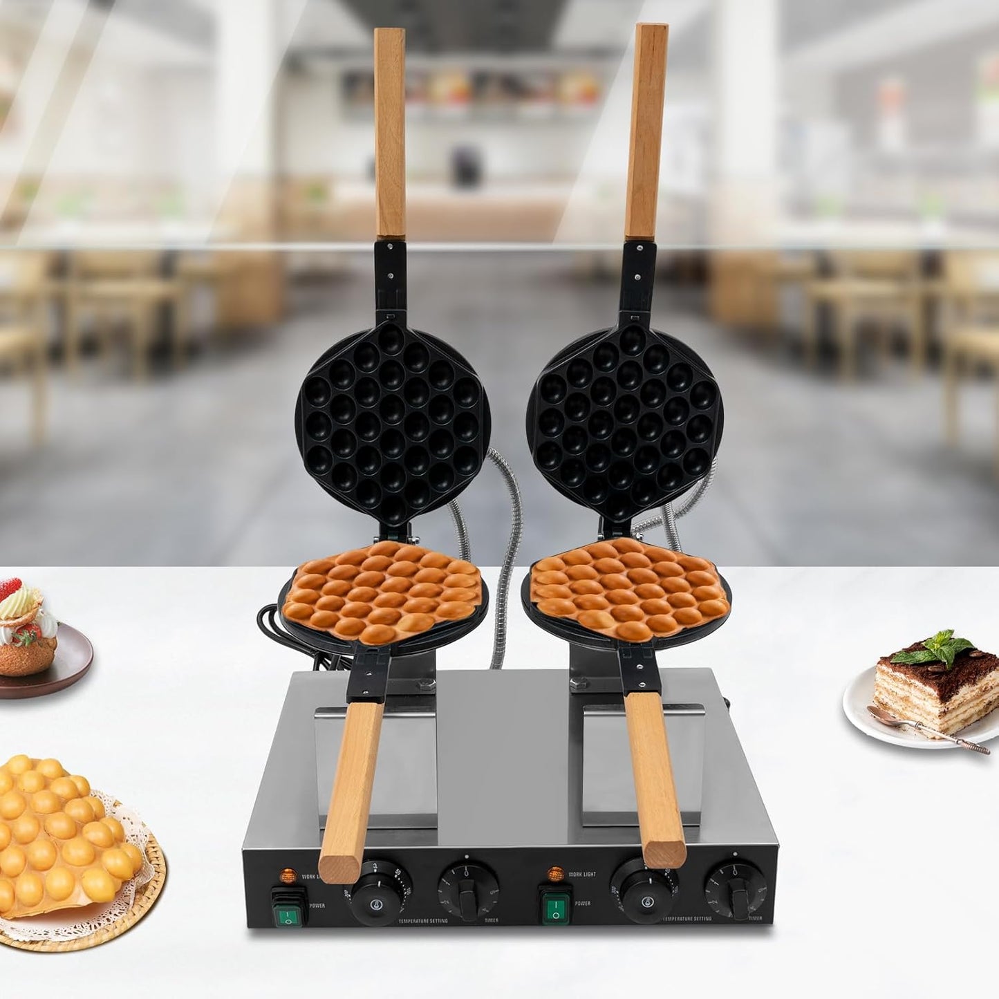 2830W Commercial Double Waffle Maker, Electric Waffle Maker Non-Stick Stainless Steel Belgian Waffle Iron w/Time & Temper Adjustable|180° Rotating, Large Waffle Machine for Restaurant Party Food Stall