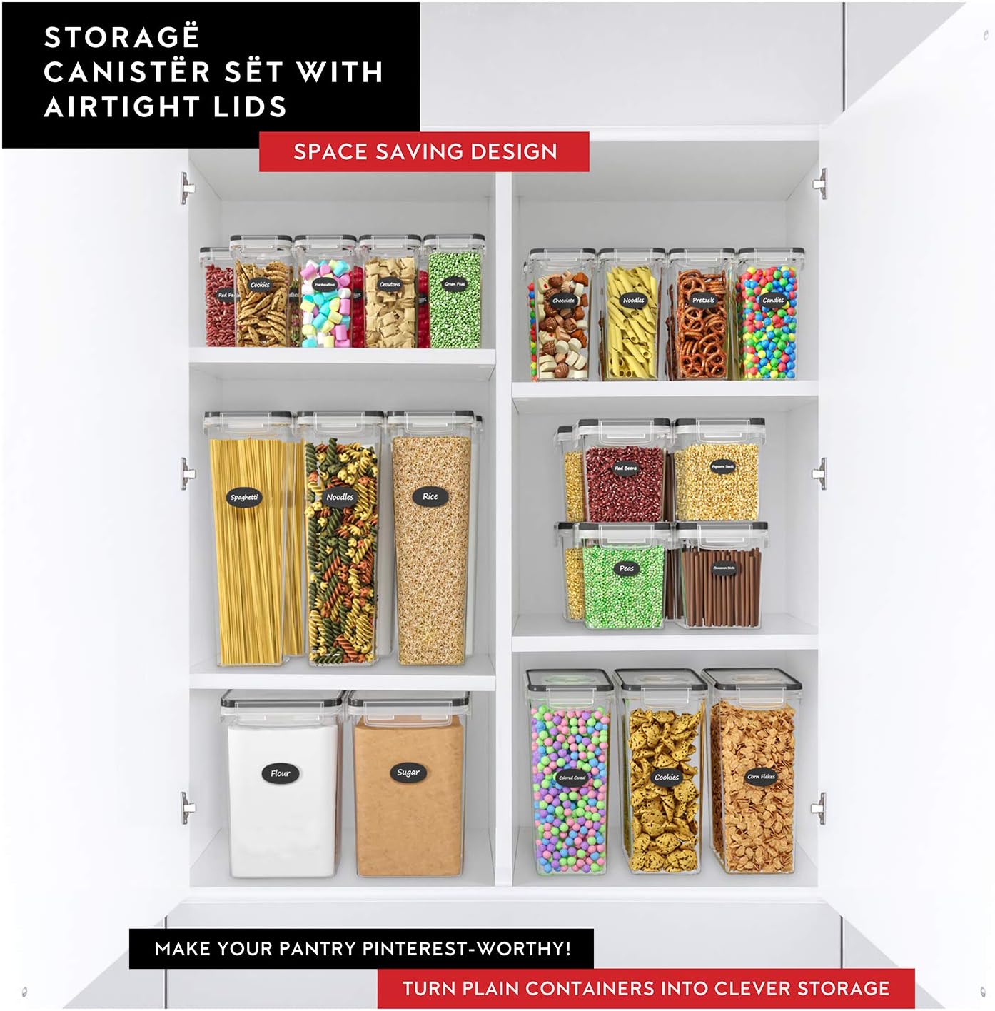 Airtight Food Storage Containers with Lids Set of 4-95 fl. oz Pasta storage Containers, BPA Free Plastic Spaghetti container - Air Tight Canisters for Kitchen Pantry Organization