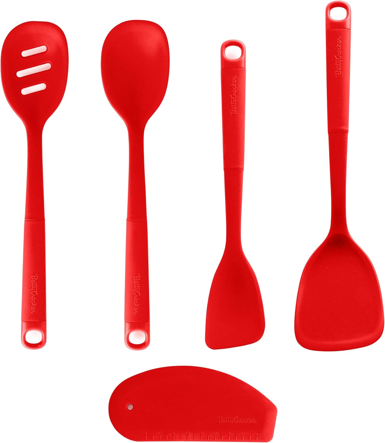 Betty Crocker Silicone Baking/Cooking Utensil Set – Spatula, Spoon, Turner, Scraper. 5-Piece Set, Heat Resistant, BPA Free, Non-Stick, Dishwasher Safe