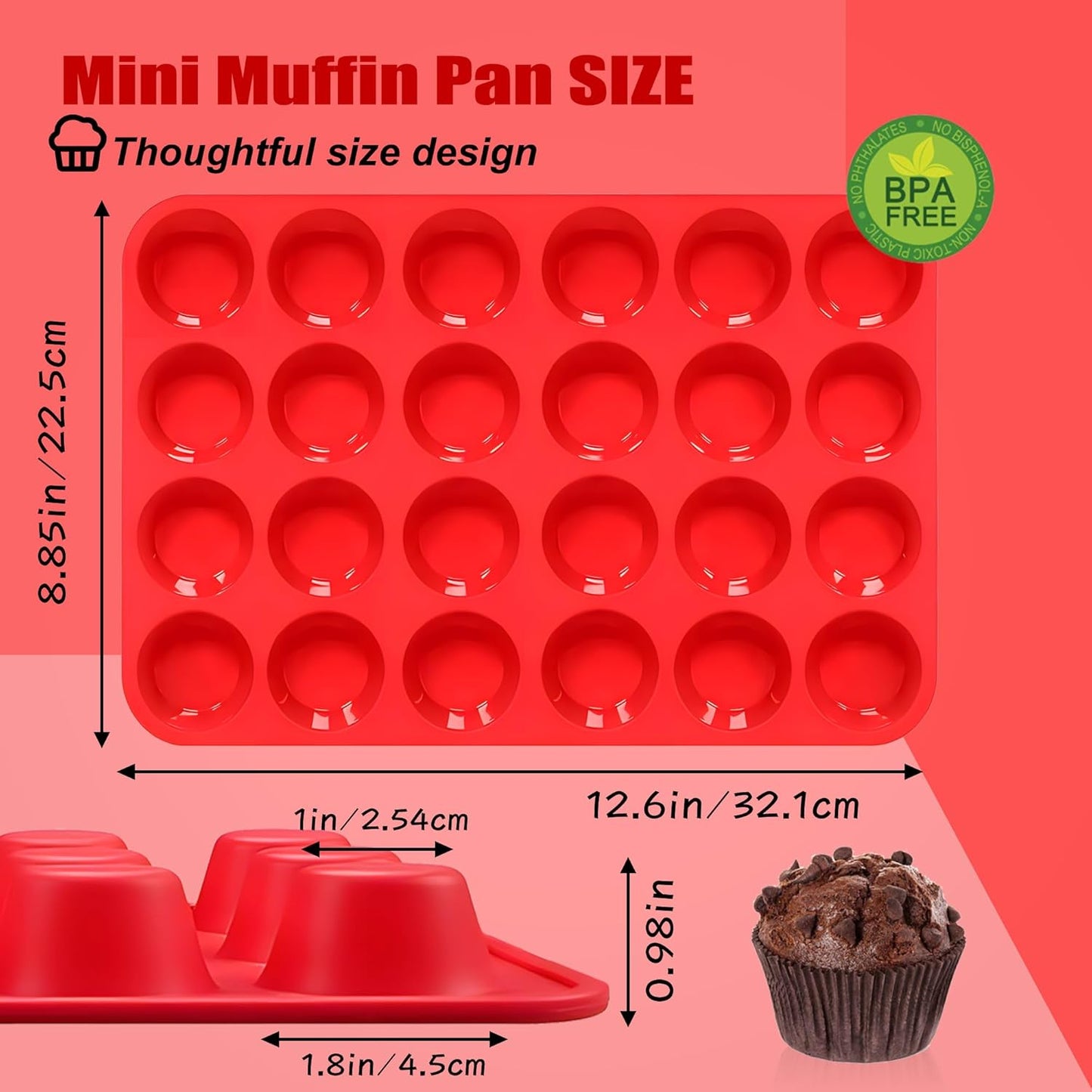 24 Cup Silicone Mini Muffin Pan,Nonstick Food Grade Silicone Baking Cups, Great for Making Muffin Cakes, Tart, Bread- Just Pop Out