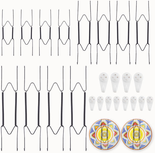 12 Pack 8/10/12 Inch Decorative Plate Medium Plate Hangers for The Wall, Invisible Stainless Steel Wall Hangers for Display with Hooks, for Platter/Dish/Picture(Black)