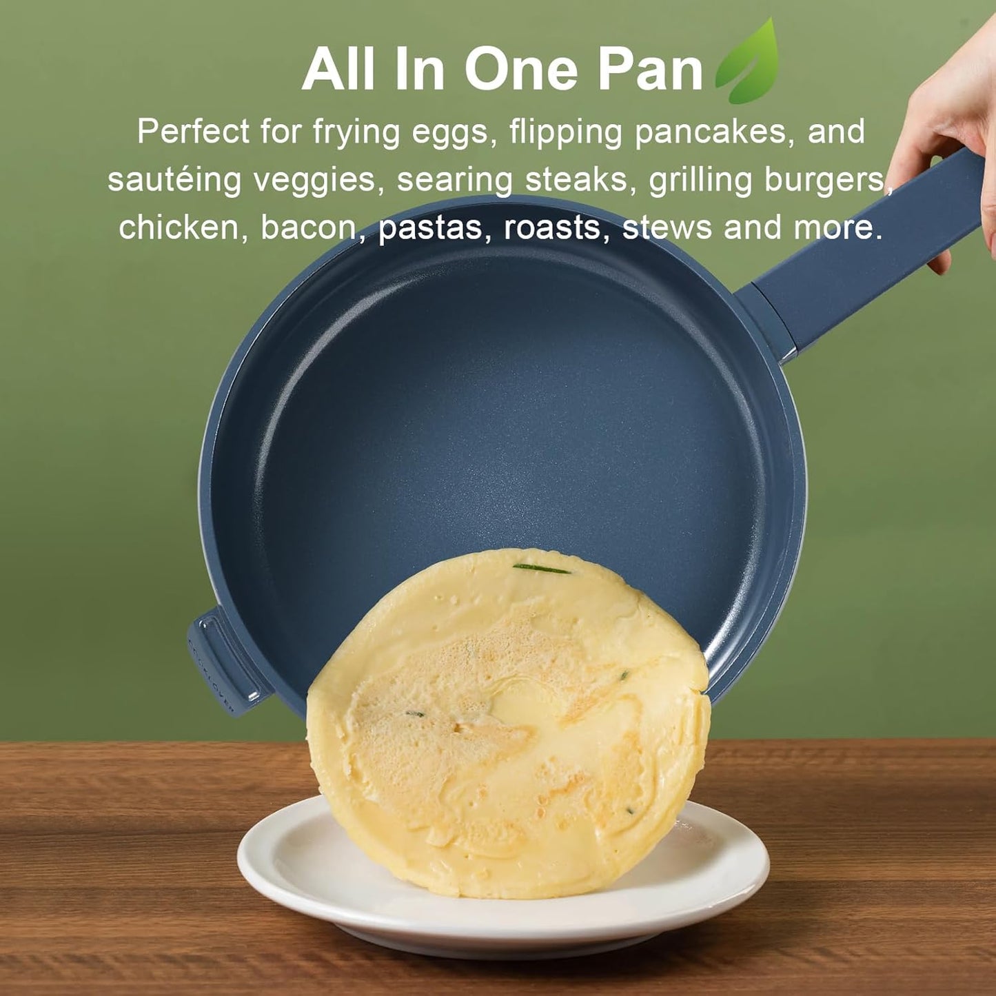 COOKLOVER Nonstick Ceramic Fry Pan, Non-Toxic, PTFE&PFOA Free, Induction Compatible Egg Skillet Frying Pan with Heat Resistant Handle, 11 Inch – Navy Blue