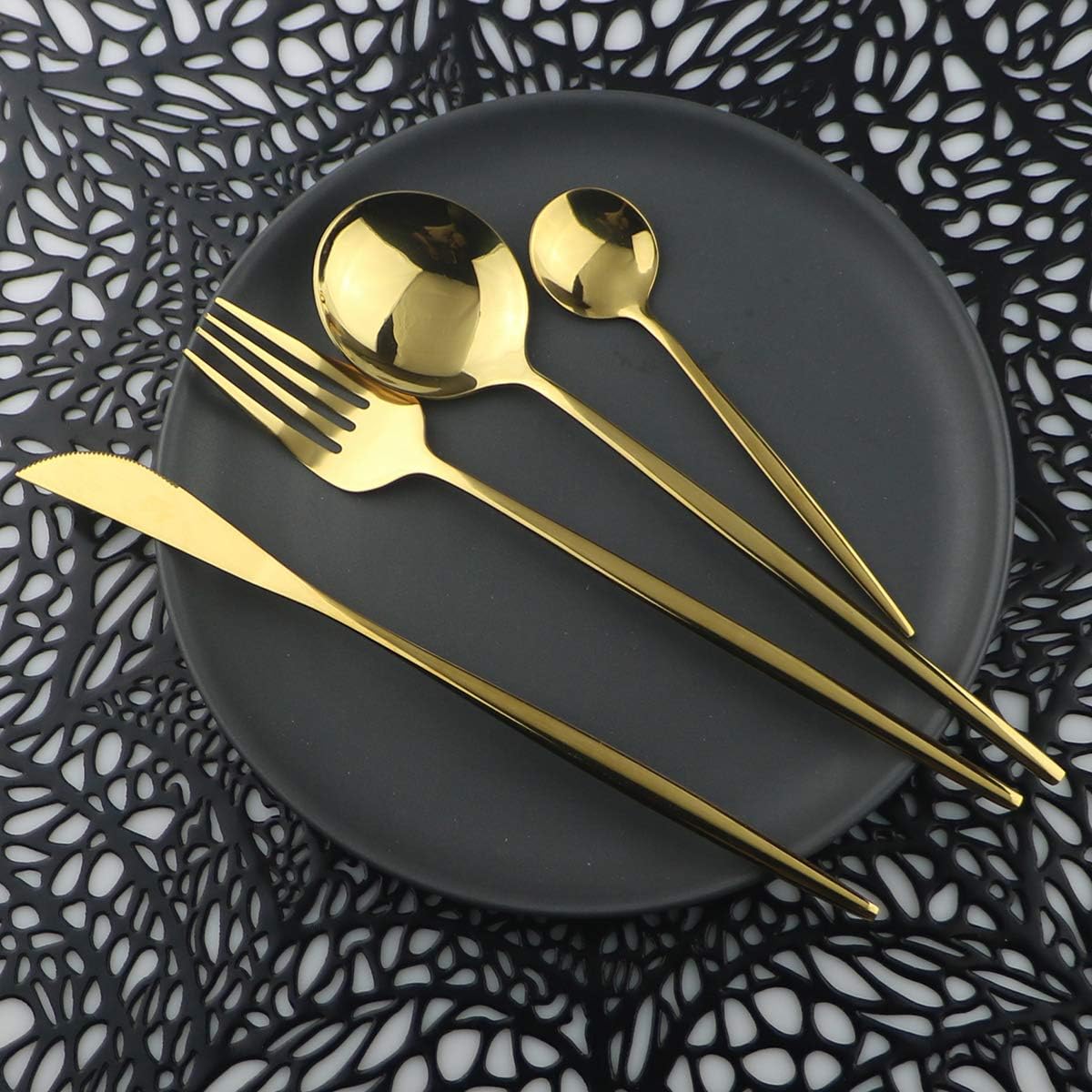 Mirror Polished Black Silverware Set,24-Piece 304 Stainless Steel Satin Finish Flatware Set,Kitchen Utensil Set,Tableware Cutlery Set for Home and Restaurant, Dishwasher Safe Service For 6