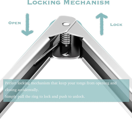 9-Inch & 12-Inch Cooking Tongs, Premium Silicone Set of 2 BPA Free Non-Stick Stainless Steel BBQ Grilling Locking Food Tong, Aqua Sky