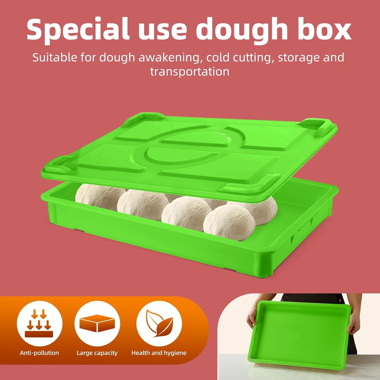 4-Pack Commercial Dough Proofing Box | Pizza/Bread Sourdough Food Storage Containers for Bakeries, Storage Bins with Lids (4 Pack Green, 22.8" L x 15.5" W x 6.1" H)