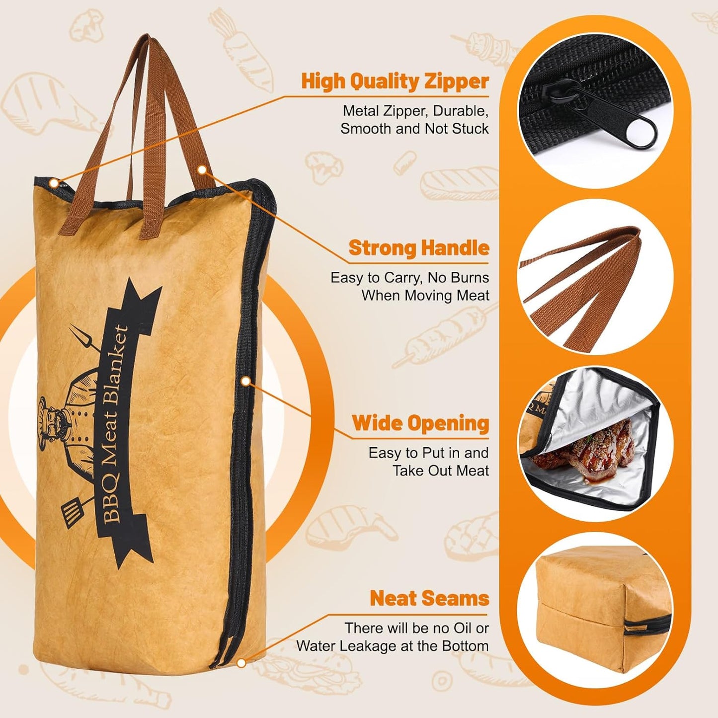 BBQ Blanket for Resting Meat, Reusable Smoker Meat Resting Blanket with Grilling Guide, Wide Mouth Smoker Grilling Meat Insulated Resting Bag for Longer Lasting Flavor and Juiciness (BBQ Blanket 21")