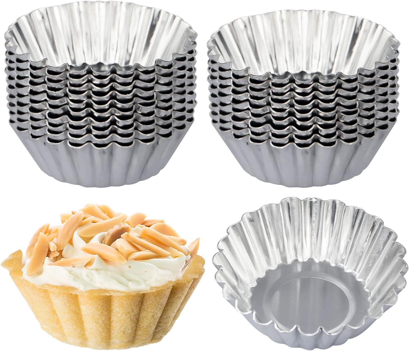 ISKYBOB 20 Pack Egg Tart Pans, 2.2 x 0.8in Mini Metal Cupcake Pans Pie Cookie Muffin Tins Reusable Baking Mold Cups