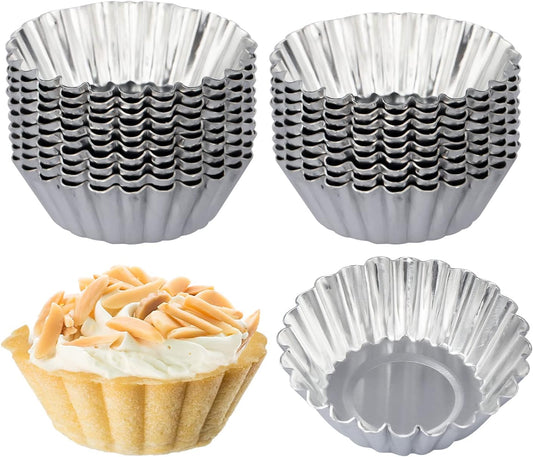 ISKYBOB 20 Pack Egg Tart Pans, 2.2 x 0.8in Mini Metal Cupcake Pans Pie Cookie Muffin Tins Reusable Baking Mold Cups