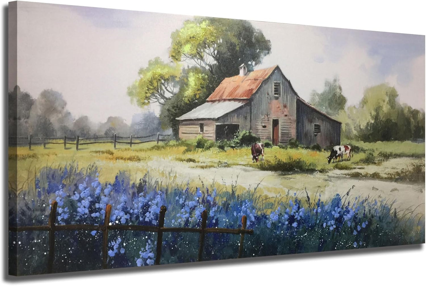 Ardemy Farmhouse Canvas Wall Art for Living Room Rustic Barn Farm Cow Pictures Paintings Wall Decor Vintage Country Artwork Bedroom Bathroom Dining Room Office Decoration, 40"x20"