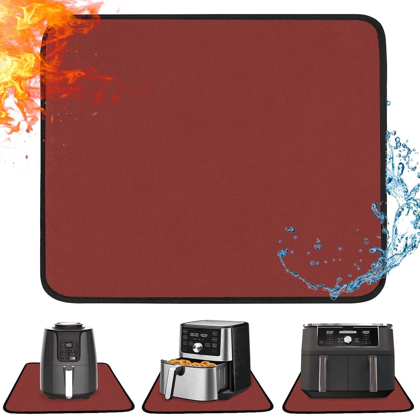 Heat Resistant Mat for Air Fryer, 15 x 18in Heat Resistant Mat for Countertop, Fireproof Silicone Countertop Protector Appliance Slider Mat for Air Fryer, Coffee Maker, Toaster, Oven (Red)